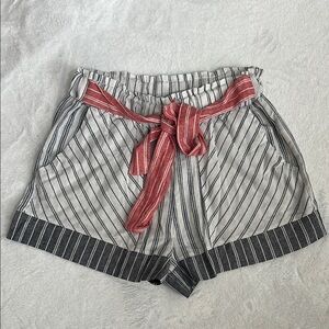 BanJara Anthropologie Women's Striped Linen Blend Preppy Shorts Coastal Large